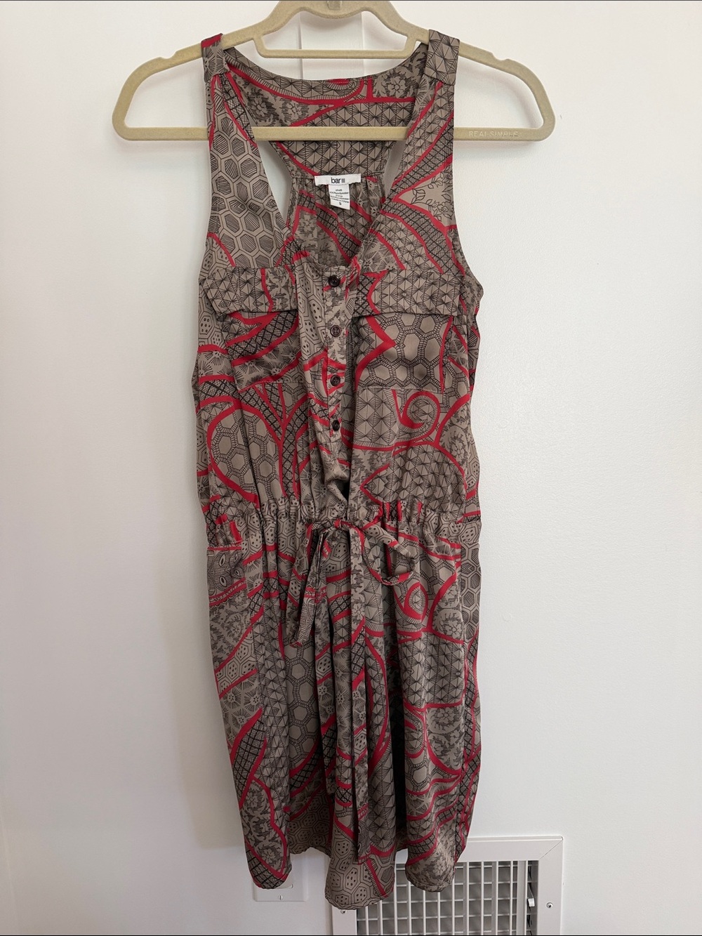 Bar III Taupe Dress with Red Print